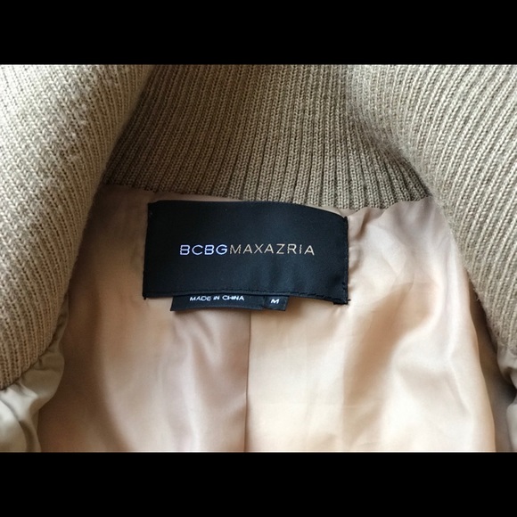 Down and Wool Puffer Bomber Jacket, Camel Color - Picture 8 of 8